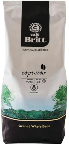 Café Britt® - Costa Rican Espresso Coffee (1-Pack) (2 Lbs - Whole Bean, Arabica Coffee, Kosher, Gluten Free, 100% Gourmet & Dark Roast