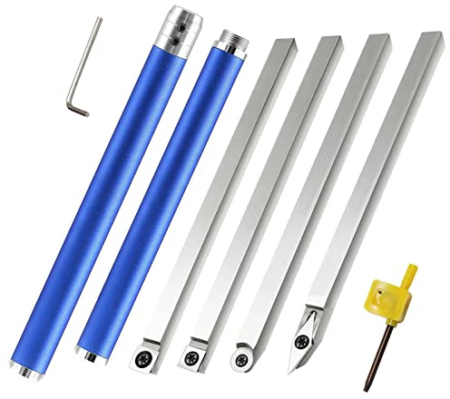 Carbide Turning Tools, Carbide Tipped Wood Turning Tools Set, Rougher/Finisher/Detailer Wood Turning Tools, with Interchangeable Aluminum Alloy Grip Extension Handle and Wrench