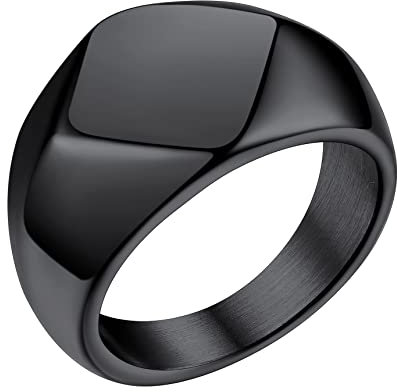 Bestyle Siegelring Personalisiert Edelstahl Erinnerungsgeschenk Bandring Herren Signetring Modeschmuck für Damen Fingerring Hip Hop Ring Schwarz 67