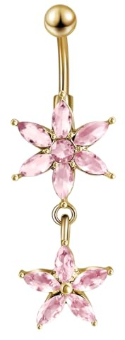 Lieson Anneau Piercing Nombril, Piercing Au Nombril Acier Chirurgical Fleur de Zirconium Violet/Blanc/Bleu/Rose Piercing Au Nombril Bijoux de Piercing
