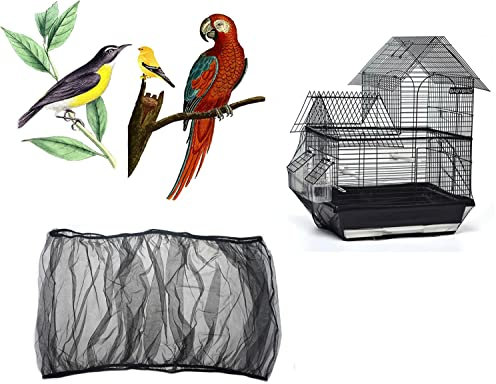 Azatemgo Abdeckung für Vogelkäfig aus Nylon-Netz, ausziehbar, Netzabdeckung, Wellenkäfig, für Käfig, Umfang 140 – 220 cm (Schwarz)