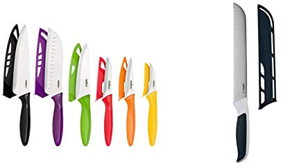 Zyliss E920144 6 Piece Knife Set | Multiple Sizes & E920208 Comfort Bread Knife | 20.5 cm/8 Inch | Japanese Stainless Steel | Black/White | Kitchen Knife | Dishwasher Safe | 5 Year Guarantee