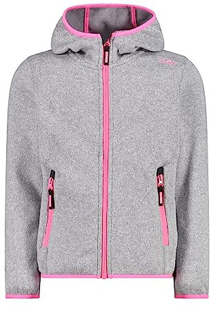 CMP - Giacca in Knit-Tech da bambini con cappuccio fisso, Argento-Pink Fluo, 176