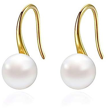 Hmzidz echte perlenohrringe gold perlenohrringe hängend goldfarben perlen ohrhänger silber 925 weisse perlen ohrringe damen perlenohrringe creolen Ohrhänger mit runder 8mm Perle Hochzeit Ohrringe