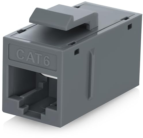 Everest Media Solutions Lot de 6 coupleurs Keystone RJ45 CAT6 – Gris – Prise Keystone en ligne femelle vers femelle pour plaques murales et panneaux de brassage standard – Adaptateur d'extension