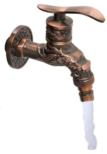 Antiker Messinghahn,Garten Antik Vintage Antike Kupfer Wasserhahn Garten,Vintage Wasserhahn Garten Drache Geschnitzt,Vintage Wasserhahn für Badezimmer Garten Küche