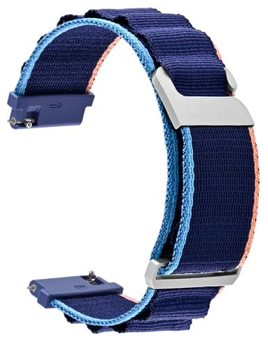 WOCCI 22mm Nylon Uhrenarmband, Verstellbares Sport Armband, Silberne Schnalle (Navy Blau)