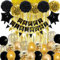 Jobkoo Black and Gold Birthday Decorations - Confetti Balloons, Pom Poms, Fringe Curtain, Star Foil Balloon, Happy Birthday Banner for Men Women Party