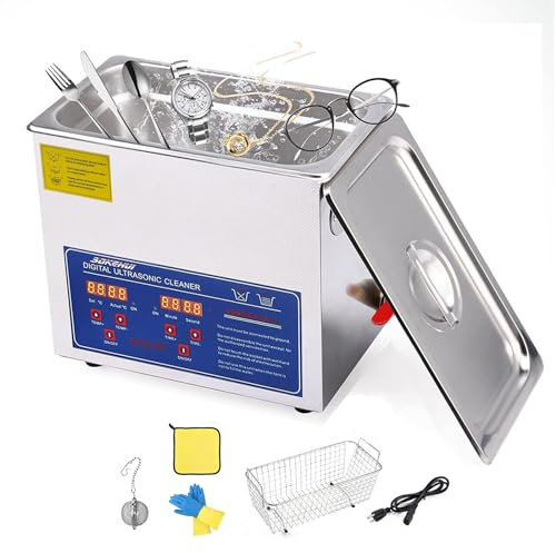 Ultraschallreiniger 6L, Reiniger ultraschallgerät Ultraschallreinigungsgerät Ultrasonic Cleaner, Heizung Digital Timer, fur glasses Jewellery False Teeth Coins, Reinigungshandschuhen Reinigungskorb