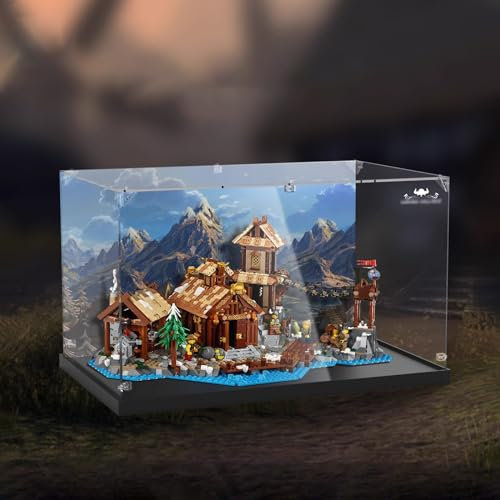 AZIZAT Acryl-Vitrine Kompatibel mit Lego 21343 Viking Village Modell. Sammlerstücke, staubdicht, transparente Display-Box (nur Aufbewahrungsbox 3 mm) (Hintergrund)