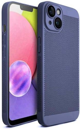 Moozy VentiGuard Cover per iPhone 13, Blu, 6.1-pollici - Custodia Traspirante con Motivo Perforato per Circolazione dell'Aria, Ventilazione, Cover Anti-Surriscaldamento Phone Case