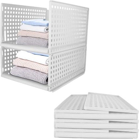 AKOLAFE 5er Set Schubladeneinsatz Kleiderschrank Organizer 42,5x33x18cm Stapelbare Schubladenboxen Kleiderschrank Weiß Faltbare Schrank Organizer für kleiderschrank Lagerung Bad Küche
