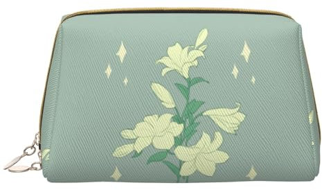 Trousse de maquillage motif lys blancs de dessin animé, trousse de toilette, trousse de maquillage, pochette de rangement à fermeture éclair (taille L), Lys blancs de dessin animé, One Size