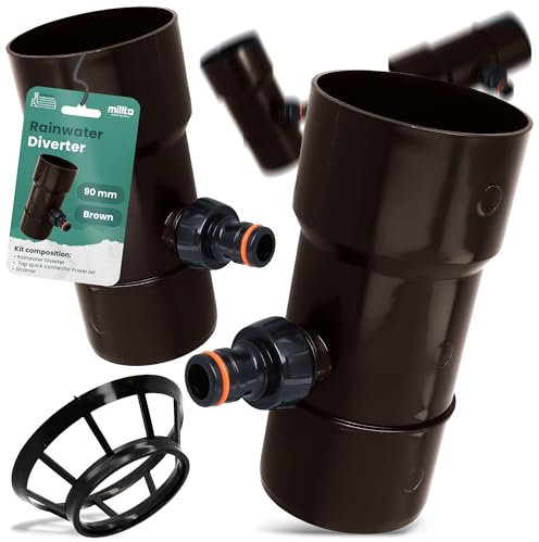Millto™ Regensammler Dachrinnenablauf Regentonne DN Ø90 mm 1 AG Braun | Wasserfänger Wassersammler Regenwasser Fallrohr Regenwassersammler Anschluss für Schnellkupplung 3/4 PowerJet