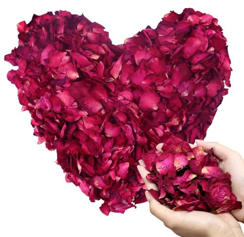 Wekuw 100g Petale de Rose Petale de Rose Rouge Confettis Mariage Rose Sechees Naturel Fleurs Séchées,pour le Bain des Pieds, le Bain, le SPA, le Mariage, les Confettis pour la Maison