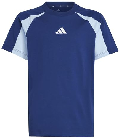 adidas Unisex Kinder Seasonal Essentials Colorblock T-Shirt, Dark Blue/Glow Blue/White, 13-14 Years
