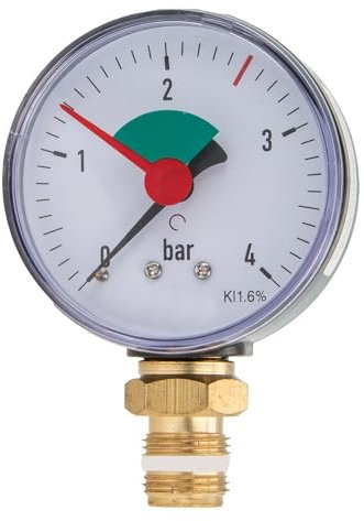 tecuro Heizungsmanometer 0-4 bar, Ø 63 mm - 3/8 Zoll Anschluss radial (unten), selbstdichtend, mit justierbarem Stellzeiger
