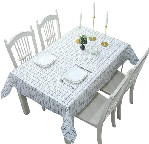 ZSYIULIA 2pcs 137 * 180cm White Checkered PVC Table Cloth Wipeable Tablecloths Rectangular,Plaid Tablecloth Plastic Clean Tablecloth Waterproof, Oil-proof Table Cover for Birthdays Weddings Christmas