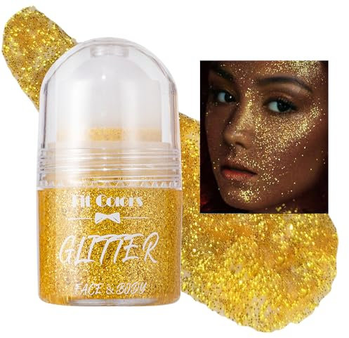 GL-Turelifes Body Glitter Gel, Roll-on für Meerjungfrau-Make-up Festival Rave Zubehör, Holografisches Haar-Gel, Körper-Shimmer für Halloween und Rave-Partys (#08 Gold)