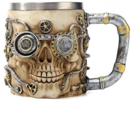 Romeeton Skull Beer Cup, Skull Viking Drinking Mug, Skeleton Resin Beer Stein Tankard, Coffee Tea Cup, Halloween Bar Drinkware Gift (C)