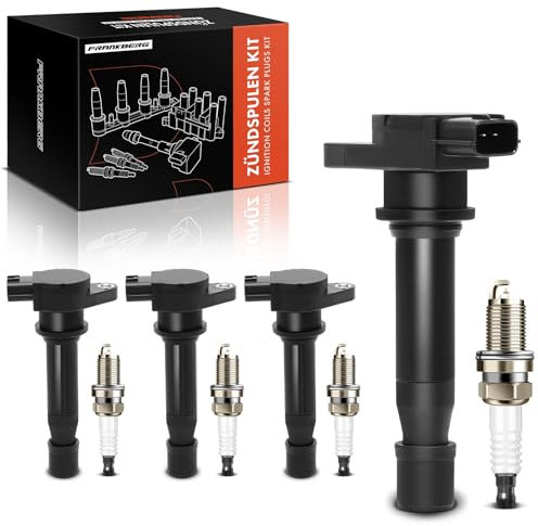 Frankberg 4x Zündspule + 4x Zündkerze 1.8L Benzin Kompatibel mit Barchetta 183 Brava 182 Bravo I 182 Coupe FA5 Marea 185 Punto 188 Stilo 192 Delta II 836 Replace# 46473849