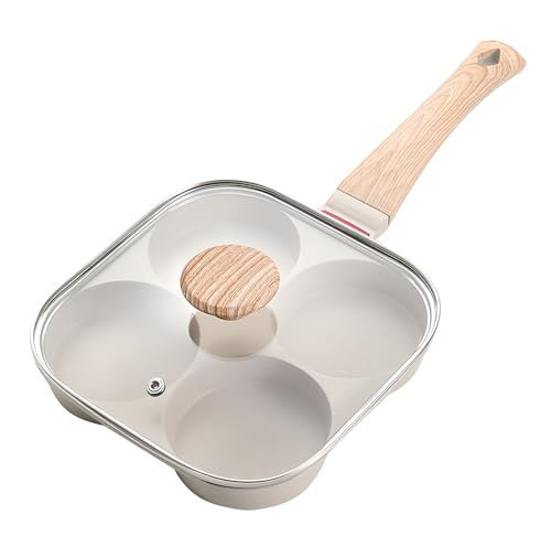 Maxspace Spiegeleipfanne 19cm, 4 Loch Antihaft Pfanne mit Deckel und Antiverbrühungsgriff, Aluminium Pancake Pfanne für Induktion & Gasherd (Weiß)