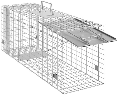 VEVOR Trappola Cattura Gabbia in Ferro Zincato Dimensioni 785 x 254 x 305 mm, Gabbia Trappola Pieghevole Portatile, Trappola a Gabbietta per Cattura da Giardino