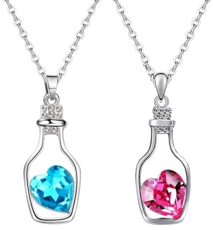 NXPWRC 2 Pieces of Drift Bottle Pendant Necklace, Fashionable Women's Necklace, Love Rhinestone Necklace, Elegant Women's Necklace, Creative Styling Necklace