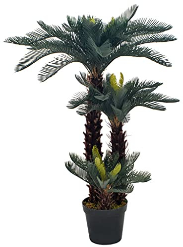 Sufrk Kunstpflanze Cycas Palme mit Topf Grün 125cm Kunstbäume Outdoor Cycas Palme Areca Baum Phönix Farn Tropcial Deko Fake Pflanzen im Topf für Indoor Outdoor Garten