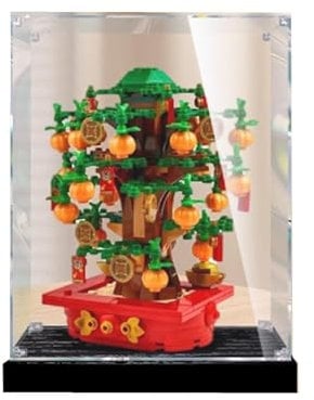 Transparent Acrylic Display Case,for Lego 40648 Money Tree Model ,Clear Box,Storage Box,Display Box,Compatible with 40648 Model. (Display Box only) (Wood Grain Raised Base)