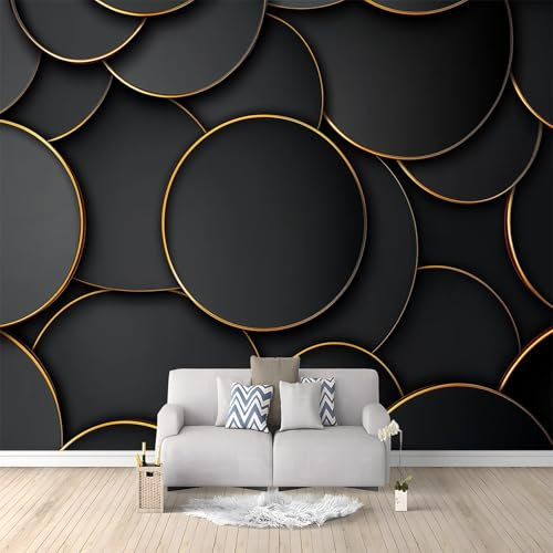 Goldene Linien Des Schwarzen Geometrischen Kreises Wandbild Fototapete 400x280 cm Schwarz Kinderzimmer Bar Büro Wohnzimmer Restaurant Bekleidungsgeschäft Flur Hotel Wanddekoration Wandkunst