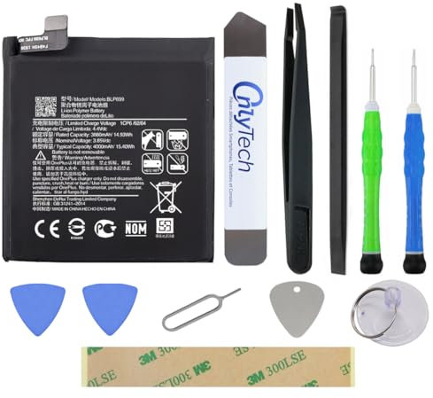 OnlyTech - Reparatur-Set Premium Ersatzakku BLP699 für OnePlus 7 Pro – 4000 mAh – identische Qualität mit 10 Werkzeugen und Klebstoff