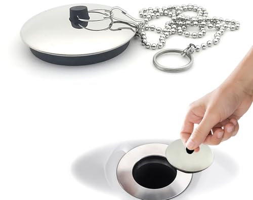 Angelkiss Abflussstopfen aus Gummi für Waschbecken, 55 – 57 mm, mit Ring für Badewanne, Küche, Badezimmer, mit 65 cm Stöpsel Kette