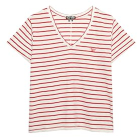 Superdry Damen Strukturiertes T-Shirt mit V-Ausschnitt und Stickerei