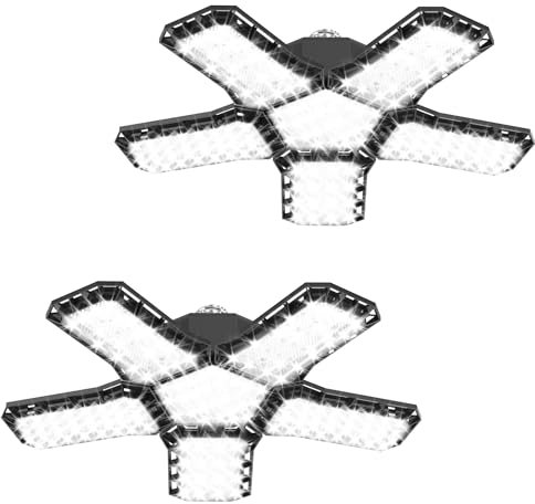 FIVMEN LED Werkstattlampe Garagenlampe Garagenbeleuchtung 2x72W mit 5 Verstellbaren Paneelen Werkstatt Deckenleuchte Kellerlampe Geeignet für E26/E27-Lampenfassung, Kaltweiß