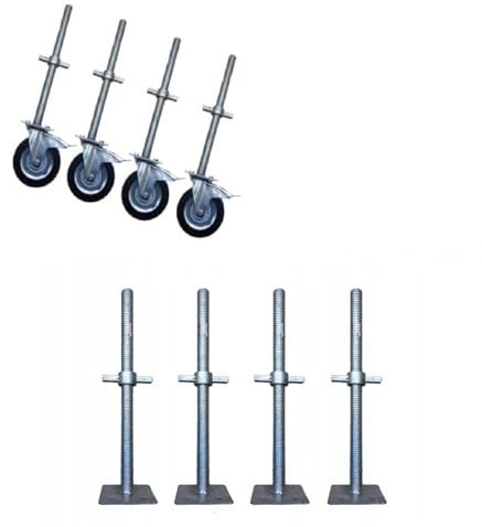 Gerüstrollen Gerüsträder Gerüst Räder + Gerüstfuss fi 200mm 4 Stück bis 690kg