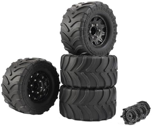 KEEDA 4 Stück 2.8'' Reifen und Kunststoff Räder Felgen für 1/10 RC Monster Truck Off-Road Autos Teile (Schwarz)