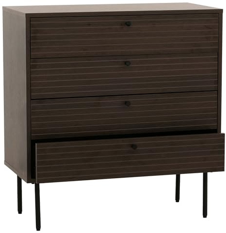 Mendler Kommode HWC-N78 85x80x40cm Metall - Dunkelbraun | Sideboard, Schrank, 4 Schubladen, skandinavischer Stil, Holz, Melamin
