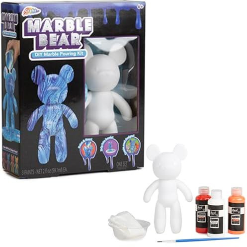 RMS International Grafix Marble Bear Creative DIY Marble Pouring Kit Design/Paint Your Own Bear Childrens Kids Art & Craft 6+ Years (Blue)