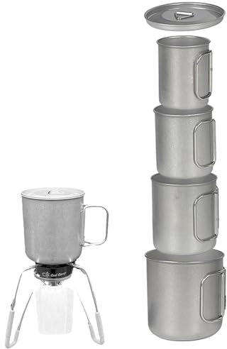 Vasos plegables de acero inoxidable para viajes, taza de agua de acero inoxidable 4X | Taza plegable de titanio de imitación retro, kit de vasos para mochileros y caza