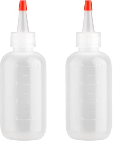 Lotsdonxia 2 Pcs 120ml Reusable Squeeze Bottles with Nozzles – Leak-Proof Portable Applicator for Shampoo, Crafts, Travel | Graduated, Eco-Friendly PE Plastic (Red Caps)