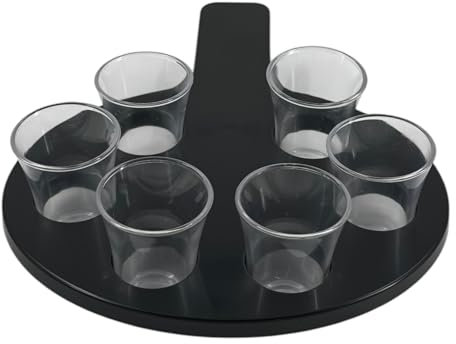 Chabrias 6 Hole Shot Glass Holder with Clear Shot Glass Handle Bar, Black Paddel, Restaurant Paddle, Shot Glass Set, Shot Glasses, Novelty Shot Glasses, Vodka Glasses (Clear)