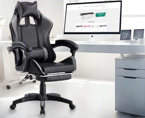 FENIXSHOP24 Sedia/Poltrona Gaming Ergonomica Massaggiante Reclinabile con Poggiapiedi Poggiatesta e Supporto Lombare Braccioli X Gamer con Ruote Girevoli Nero/Grigio HLD-920 (Nera/grigia)