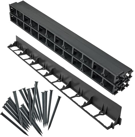 Garronda Rasenkante 8 m Kunststoff, Beeteinfassung 7,8 cm Hoch mit 50 Befestigungsankern Stecksystem für Garten und Wege, Flexible Rasenbegrenzung, Beetbegrenzung für Gartendeko GD-0157