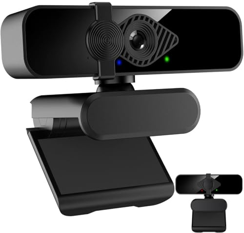 Webcam PC USB HD 2K/30fps avec microphone, caméra ordinateur vue 120°, convient pour le streaming en temps réel, les appels vidéo et les réunions sur caméra réseau PC, couverture coulissante de la