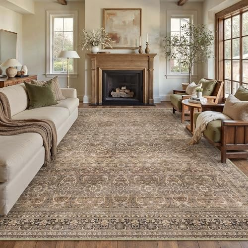 PureCozy Teppich Wohnzimmer 200x300cm Waschbarer Vintage Braun Tepich | Wohnzimmerteppich,Kurzflor Rutschfest,Weich Groß XXL Carpet,Leicht,Schlafzimmer, Esszimmer,Büro
