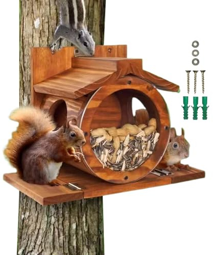 baabeash Eichhörnchen für den Außenbereich, aus Holz, für Eichhörnchen, mit Belüftungslöchern, wasserdichte Box für Nüsse, Mais, Heu, Tierfutter, Garten, Baum, Hinterhof