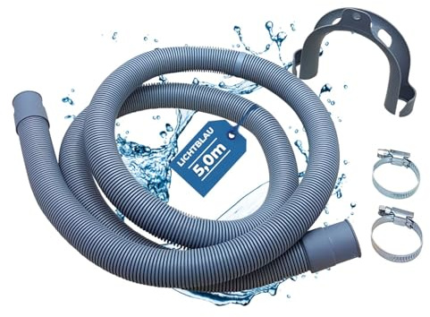 LICHTBLAU Tuyau de Vidange Universel 5 m pour Lave-Linge et Lave-Vaisselle – Tuyau Évacuation Eau Flexible Machine à Laver – Kit Complet avec Support et Colliers – Compatible Toutes Marques
