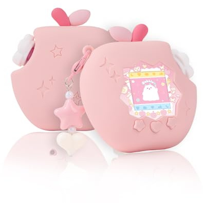 BUBBLELOGUS Apple Case for Tamagotchi Paradise, 4-iaradisen-1 Shockproof Silicone Protective Cover Kit with Faceplate, Flower Dial Cap & Charm, Kawaii Accessories for Girls & Adults (Pink)