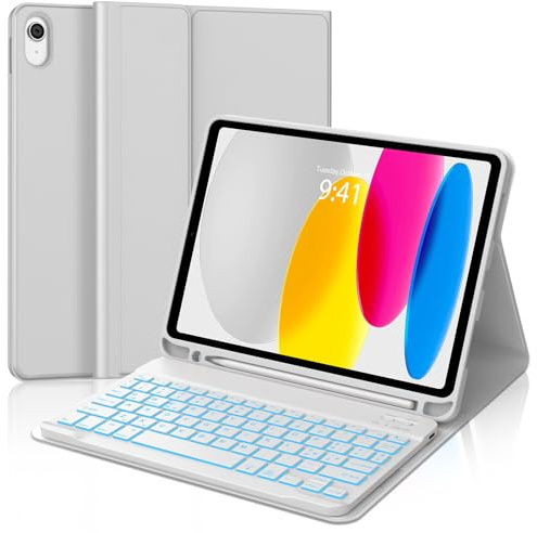 Occtingkind Per iPad A16 11 & 10 Gen Cover Tastiera con RGB Italiana | Con Retroilluminazione 7 Colori - Custodia Magnetica Keyboard, Utilizzo ottimale, Per iPad A16 Tastiera Grigio